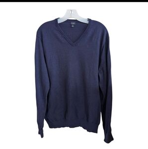 J Crew Sweater Men Size XL Cotton Cashmere Blend Navy Blue LS V-neck Classic